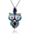 Buckeye Colorful Owl Embedded Austrian Crystals Platinum Plated Pendant Necklace,19.6