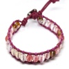 November's Chopin (TM) Transparent/Pink Oval Beads On Purple Leather With Snap Button Lock Wrap Bracelet