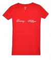 Tommy Hilfiger Women V-neck Embroidery Designer Logo T-shirt