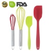 Home Kitchen USA® - Professional Quality Silicone Spatulas , Whisks. SET OF 4 Bright Red and Green Colors. Stainless Steel Coated,Heat Resistant Utensils