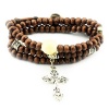 Wood Bead Adjustable Leather Wrap Bracelet Link Beaded Necklace - Cross