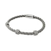 Sterling Silver Rhodium Plated CZ 3 Bar Cable Italian Bracelet Band with Magnetic Lock - 7 Inches