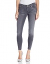 7 For All Mankind Women's Skinny with Ankle Zips Jean In Grey Sateen