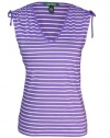 Lauren Ralph Lauren Striped Sleeveless V-neck Shirt (Purple/White)