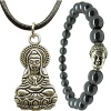 ON SALE Black Hematite Buddha Bracelet and Pendant Necklace for Men or Women Jewelry Set