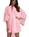 PEGGYNCO Womens Pink Belted Lace Kimono Nightwear