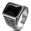 Stainless Steel Ring for Men, Rectangle Ring Gothic Black Band Silver Band 20*10MM Epinki