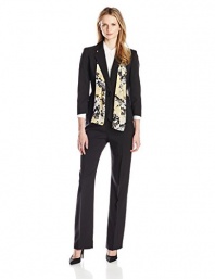 Le Suit Women's Single-Button Suit Jacket and Pant Set with Scarf