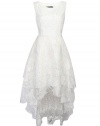 Persun Women's White Floral Print Gauze Panel Multi Layer Sleeveless Hi-lo Dress