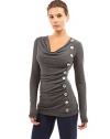 PattyBoutik Women's Cowl Neck Button Embellished Top