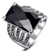 Vintage Prong Setting Black Crystal (Austria) Ring for Women,Platinum Plating