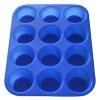 Muffin Pan Silicone and Cupcake Maker 12 Cup Quality Muffin Bake Pan (Blue)