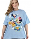 Disney Plus Size T-shirt Mickey Minnie Mouse Donald Duck Goofy Print Light Blue