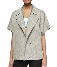 Eileen Fisher Asymmetrical Classic Collar Boxy Jacket Linen Cotton Dark Pearl