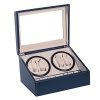 4+6 Navy Blue Leather Quad Watch Winder Automatic Rotation Storage Display Jewelry Box Case Organizers