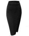 Doublju Women Lightweight Back Detail Midi Length Plus Size Slim Skirt BLACK,2XL