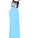 Beachcoco Women's Maternity Stripe Maxi Tank Dress (XL, Aqua Blue)