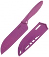 ZYLISS Chef Santoku Knife with Sheath Cover, 7-Inch Non-Stick Stainless Steel Blade, Purple