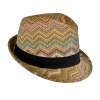 Bohemian Summer Straw Fedora Hat for Women, Cute Chevron Zig Zag Striped