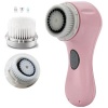 PleasingCare Sonic Facial Cleansing Brush, 2 Speeds, 1 Classic + 1 LUXE Cashmere Cleansing Face Brush, Rechargeable Facial Skin Clean System Beauty Machine Pink