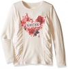 GUESS Little Girls' Long Sleeve Floral Heart Logo Tee, Scuffy, 6