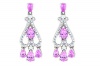 Created Pink Sapphire & White Sapphire Pear Drop Dangle Stud Earrings .925 Sterling Silver Rhodium Finish