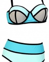 Women's Plus Colorful High Waisted Diving Suit Neoprene Push up Bikini Swimsuit Sky Blue US XL