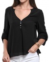 IF FEEL Womens V-Neck Button Detail Dip Back Blouse Top