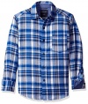 Nautica Boys' Little Ensign Flannel Plaid Long Sleeve Woven Shirt, Medium Blue, Large/7