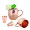 Set of 2 Hammered Copper Moscow Mule Mug 16 Ounces by FoodieAid - 2 Copper Shot Glass Included - 100 Percent Pure Copper Barrel Cup With No Inner Lining
