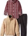 Nautica Baby Three Piece Set with Woven, Quarter Zip Sweater, Flat Front Twill Pant, Tan Heather, 3-6 Months