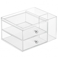 InterDesign Clarity Cosmetic Organizer for Vanity Cabinet to Hold Makeup, Beauty Products - 2 Drawer with Side Caddy, Clear