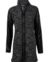 LRL Lauren Jeans Co. Womens Pleather-Sleeves Sweater Jacket (M, Black/Dark Grey)