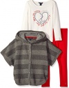 Nautica Little Girls Sweater Poncho, Graphic T-Shirt and Legging Set, Medium Grey Heather, 6