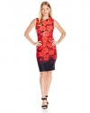Calvin Klein Women's Floral Print Sleeveless Sheath Dress, Red/Multi, 8 Petite