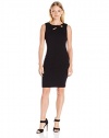 Calvin Klein Women's Sleeveless Sheath Dress with Front Cut Out, Black, 4 Petite
