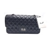 Sheli Branded Classic Medium Black Quilted Soft Lampskin Leather Shoulder Crossbody Handbag for Woman