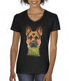 allwitty 1031 - Women's V-Neck T-Shirt German Shepherd Holding Weed Bag