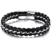 Men's Magnetic Buckle Stainless Steel Genuine Leather Rope Bracelet Braided Cuff Bangle Silver Black
