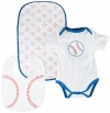 Baby Aspen, Little Slugger Baseball Themed 3 Piece Layette Set, Blue, 0-6 Months