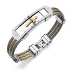 Mens Stainless Steel Cross ID Bracelet Bangle Two Tone Cable Rope Twist Chain Gold and Silver, 9 Inch