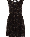 Studio M Women's Metallic Flecked Keyhole Lace Dress (S, Black)
