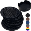 Enkore Coasters Set of 6 in Holder - Protect Furniture From Water Marks & Damage - Good Grip, Deep Tray, Large 4.3 inch Size (Black)