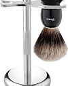 Fento Pure Badger Hair Shaving Brush and Chrome Razor Stand Shaving Set Black