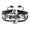 Aprilsky Jewelry Unisex Vintage Tibetan Charms Bangle Black Brown Leather Adjustable Bracelet 7-9inches