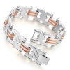 Men's Stainless Steel Rubber Bracelet Link Wrist Elegant Silver Orange