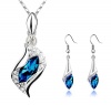 Sapphire Blue Long Teardrop Swarovski Element Set Austria Crystal Fashion Earrings Pendant Necklace FREE Organza Pouch Bag by Small Goby