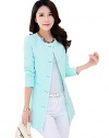 My Wonderful World Women's Slim Candy Color Round Neck Jacket Long Office Blazer