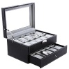SONGMICS 20 Mens Watch Box Black Faux Leather Case Glass Top Display Organizer Lockable