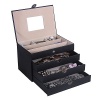 SONGMICS Black Jewelry Box Faux Leather Jewelry Organizer Case with Mirror and Storage Drawers